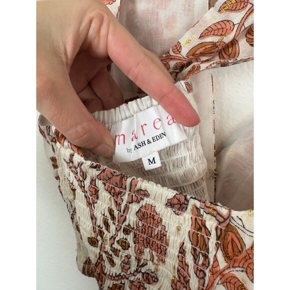 Marea Ash & Eden Smocked Printed Festival Gold Crop Top Medium - Picture 4 of 5